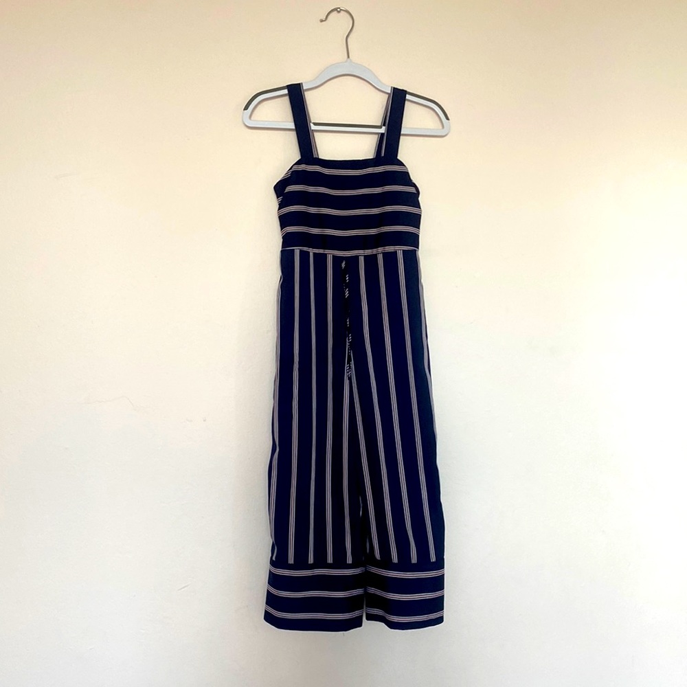 Blue striped girls wide leg romper